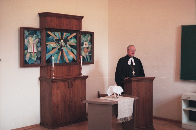 Teoloģijas fakultāte. Dievkalpojums dekanāta zālē. Teoloģijas fakultātes dekāns Vilis Vārsbergs.