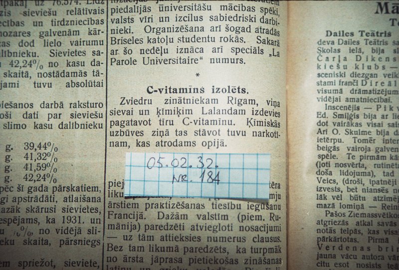 Fragments no laikraksta 'Students' 1932. gada 5. februāra numura. null