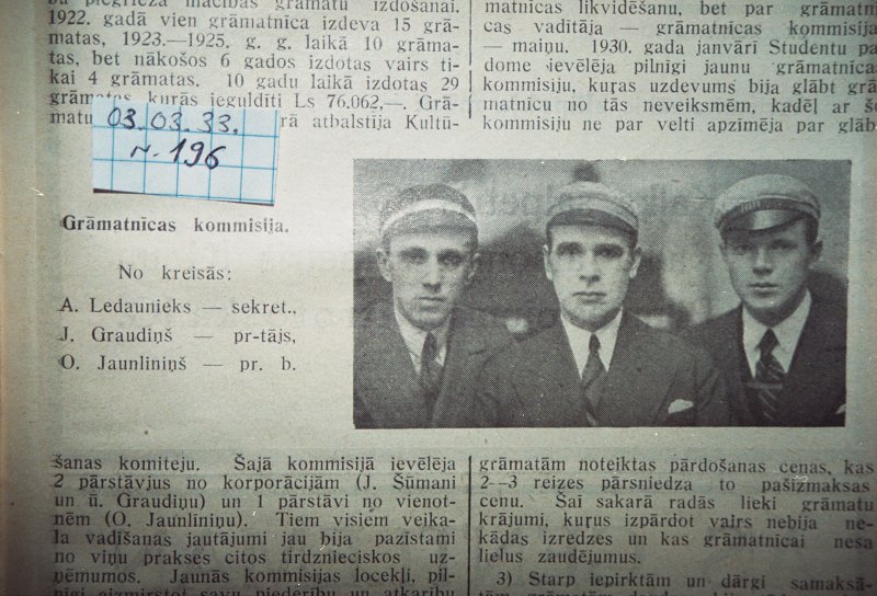 Fragments no laikraksta 'Students' 1933. gada 3. marta numura. null