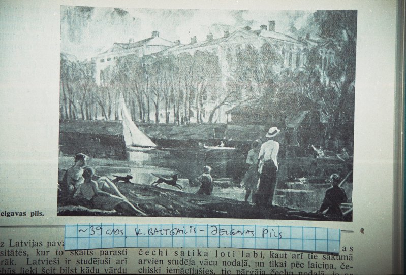 Fragments no laikraksta 'Students' ~1939. gada numurs. Attēlā: K. Baltgaiļa gleznas 'Jelgavas pils' reprodukcija.