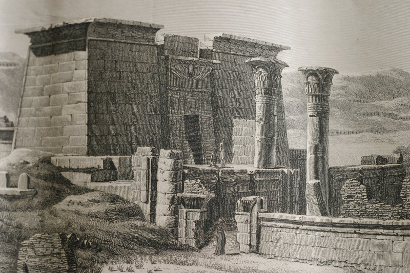 LU Bibliotēkas Humanitāro zinātņu nodaļā atrastās 19. gadsimta franču armijas ekspedīcijas Ēģiptē gravīras. Gravīras fragments.