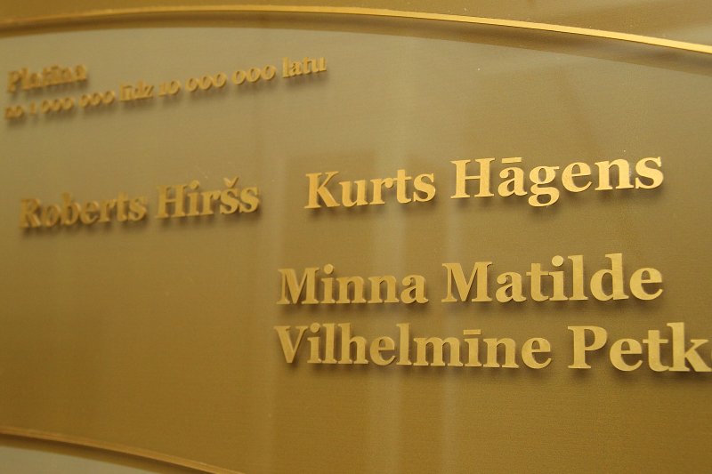 Latvijas Universitātes mecenātu plāksne, uz kuras redzams Kurta Hāgena vārds. null
