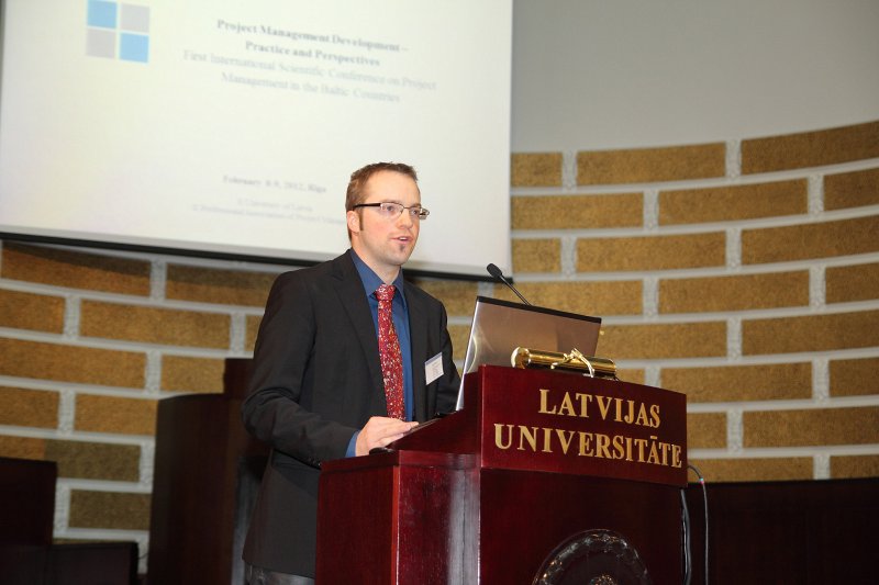 Starptautiska zinātniskā konference par aktualitātēm projektu vadīšanā Baltijas valstīs 'Projektu vadīšanas nozares attīstība – prakse un perspektīvas'. Plenārsēde. Markus Hefners (Markus Häfner), Baltijas-Vācijas Augstskolu birojs.