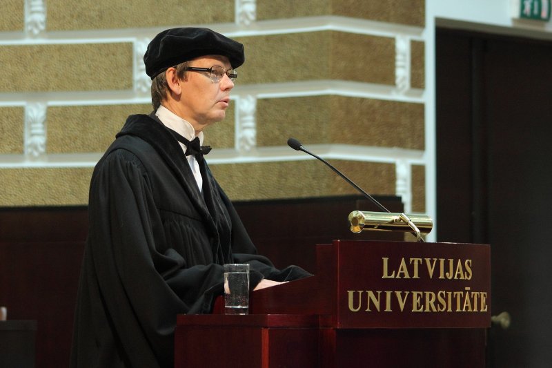 Latvijas Universitātes 93. gadadienai veltīta LU Senāta svinīgā sēde. LU Senāta priekšsēdētājs prof. Māris Kļaviņš.