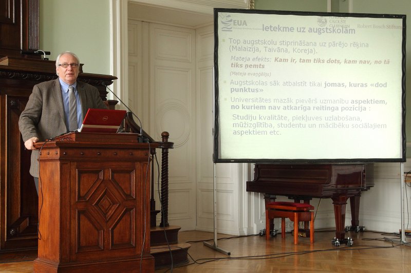 Seminārs «Globālie universitāšu reitingi un to ietekme». Profesors Andrejs Rauhvargers prezentē sava starptautiskā pētījuma «Globālie universitāšu reitingi un to ietekme» rezultātus.