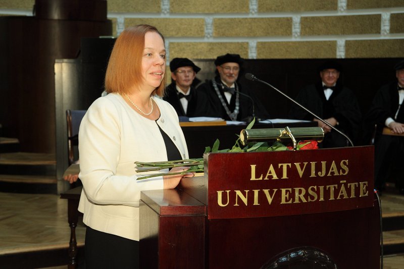Latvijas Universitātes 95. gadadienai veltīta LU Senāta svinīgā sēde. LU Goda doktore, 
Tallinas Tehniskās universitātes profesore Hele-Mai Hāva (Hele-Mai Haav).