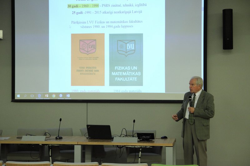 Latvijas Universitātes Fizikas un matemātikas fakultātes 75 gadu jubilejai veltīta konference
LU Dabaszinātņu akadēmiskajā centrā Torņakalnā. Prof. Andris Broks.
