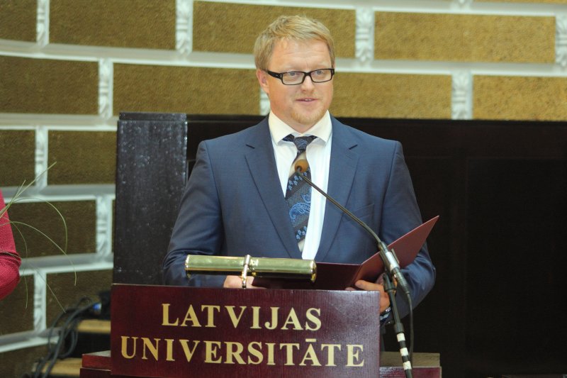 Latvijas Universitātes 97. gadadienai veltīta LU Senāta svinīgā sēde. RTU zinātņu prorektors Tālis Juhna.