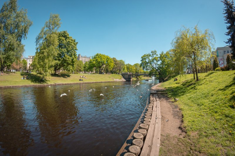 Rīgas pilsētas kanāls netālu no Latvijas Universitātes galvenās ēkas. null