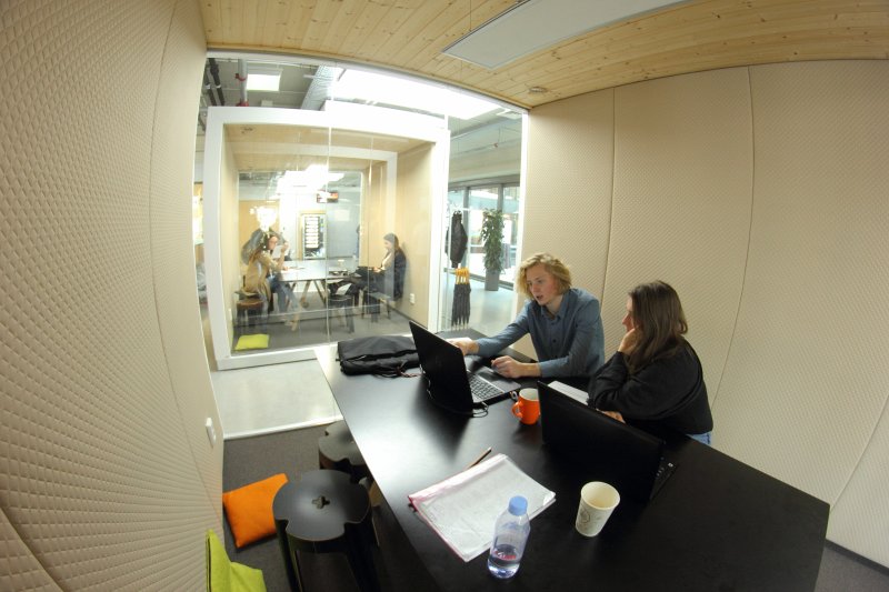 Latvijas Universitātes Akadēmiskā centra Dabas mājā. Studenti individuālā darba kabīnē.
