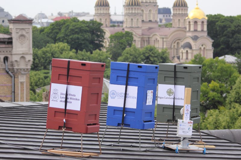 Projekta «Bites Rīgas vēsturiskajā centrā» atklāšana uz Rīgas Latviešu biedrības nama jumta. null