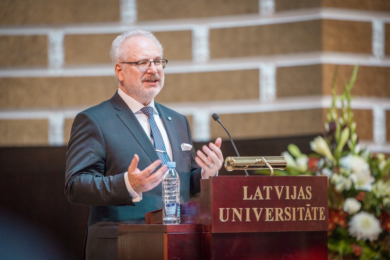 Latvijas Universitātes Juridiskās  Fakultātes simtgades  svinību ceremonija. Latvijas Valsts prezidents Egils Levits.