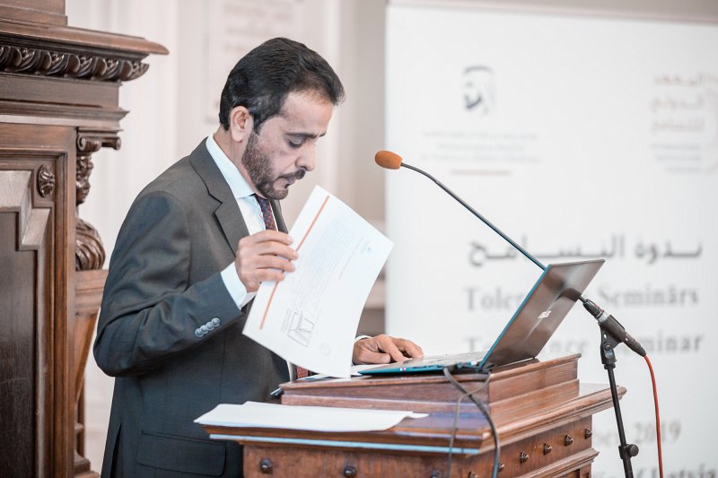 Tolerances seminārs. V.E. ģenerālmajors Ahmads Halfāns Al Mansūrī (Major General Ahmad Khalfan Al Mansouri), Apvienoto Arābu Emirātu premjerministra izveidotas iniciatīvas Mohammed Bin Rashid Award For Tolerance ģenerālsekretārs.