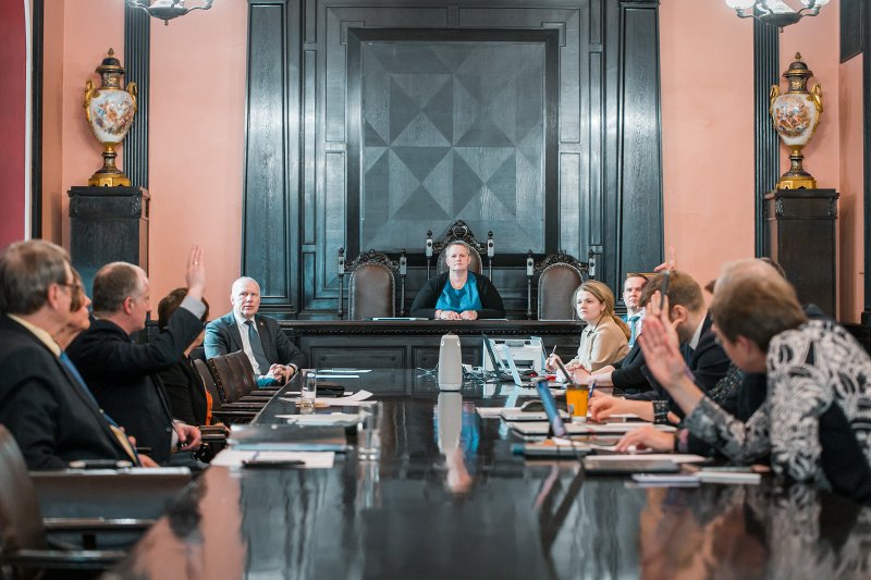 Pirmā Latvijas Universitātes padomes sēde. LU Senāta priekšsēdētāja p.i. prof. Dace Balode.