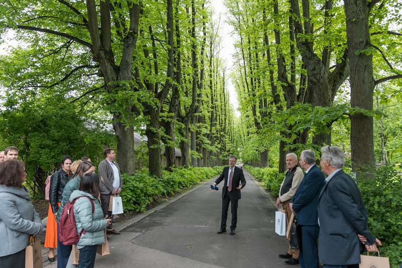 Latvijas Universitātes Botāniskā dārza 100 gadu jubilejai veltīta rektora pieņemšana. Ekskursija pa Botānisko dārzu. Liepu aleja. null